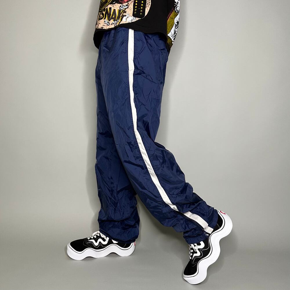 Vintage 90s Fila Track Pants Mens XL Baggy Fit Navy Blue Nylon White 3 Stripes